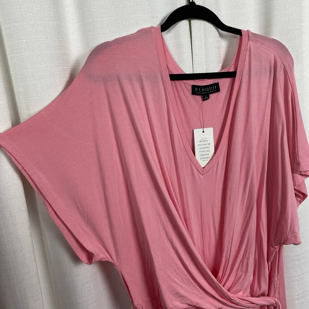 Eloquii Pink Cross Front Waist Tie Flutter Sleeve Midi Dress Sz.24W NWT - Picture 12 of 16
